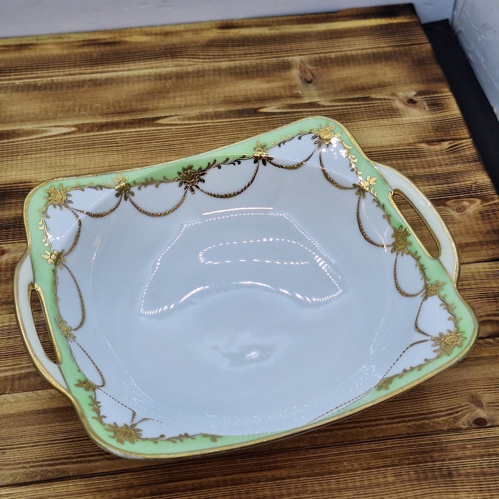 Antique Nippon Hand Painted Porcelain Tray Bowl Double Handled Antique Japan